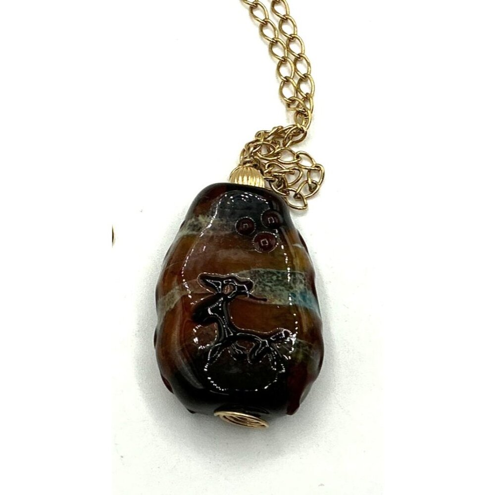 Vintage Gold 14 GF Chain Necklace With Carved Agate Pendant